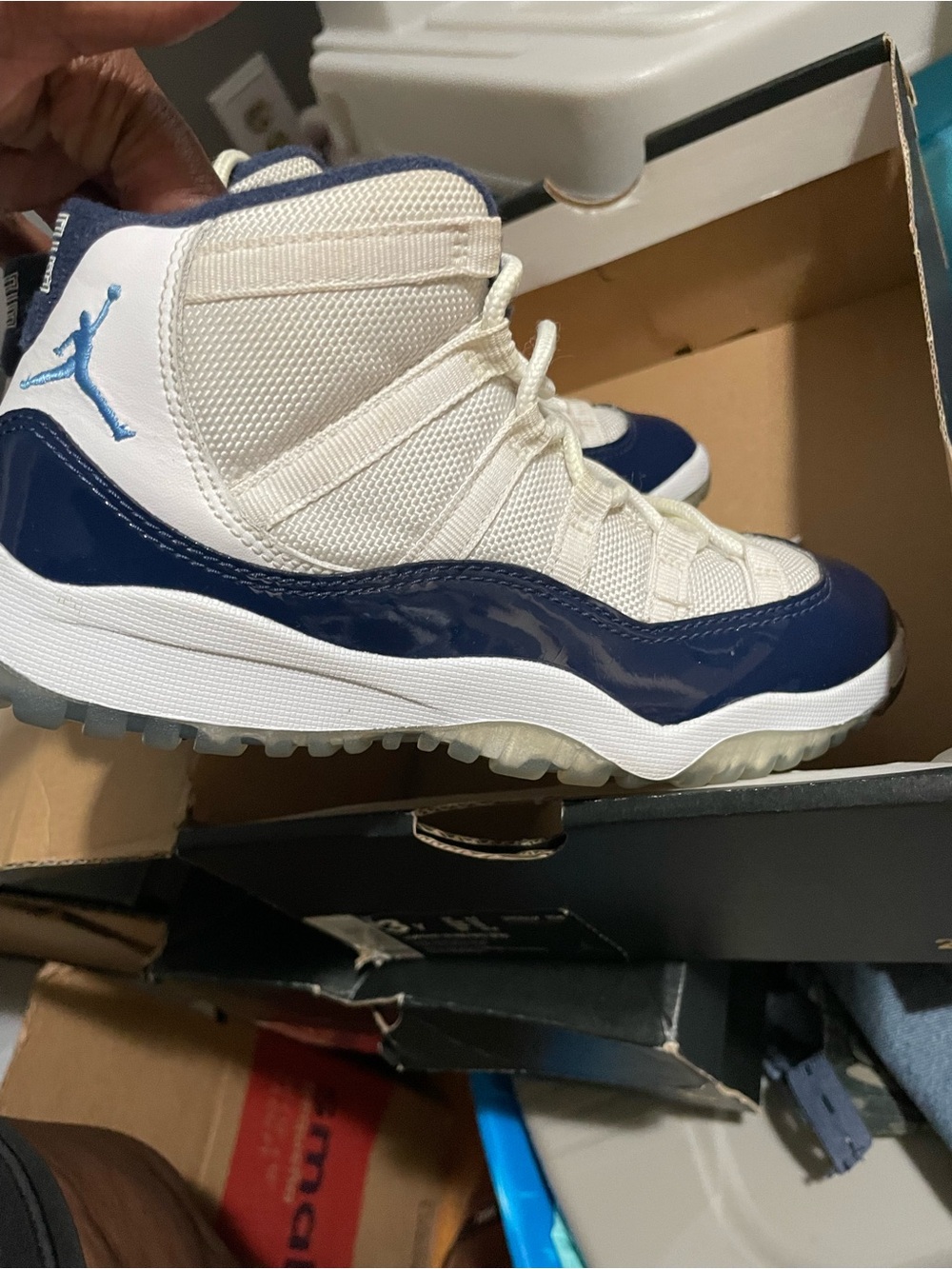 Kids' Navy and White Retro 11 Basketball Shoes